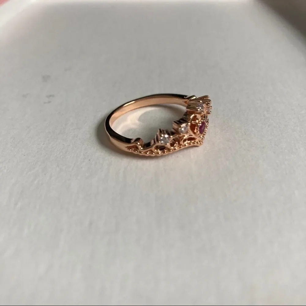 Size 8.5 Pink Sapphire Rose Gold Princess Crown Ring - Picture 4 of 7